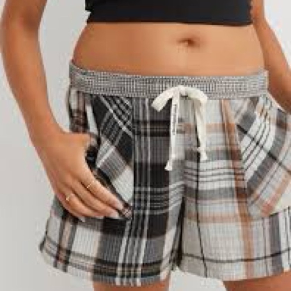 Aerie Plaid Women's gauzy cotton pajama shorts XS NEUTRAL